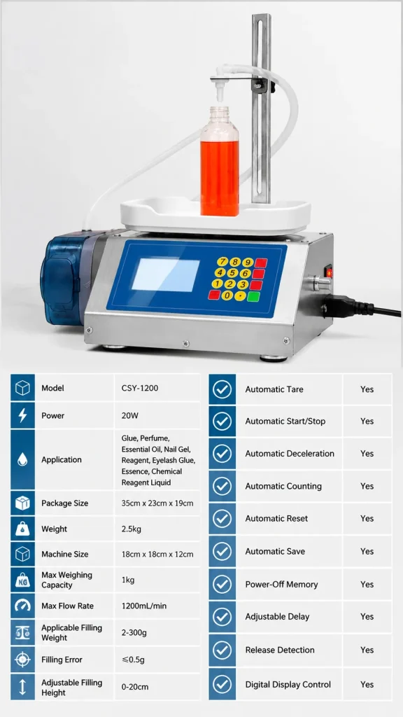 CSY 1200 Semi Auto Peristaltic Pump Liquid Filling Machine 2 to 100g Range for Glue Essence Oil and Chemical Solutions - Detail image 2