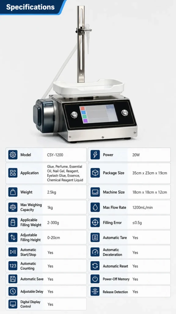 CSY1200 Desktop Semi-Automatic Peristaltic Pump Liquid Filling Machine 100g Filling Range 0.2g Accuracy Touch Screen - Detail image 2