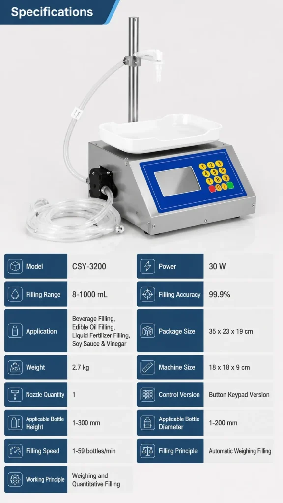 CSY3200 Small Weighing Type Quantitative Liquid Dispense Canned Sesame Paste Edible Oil Glue Viscous Volumetric Filling Machine - Detail image 2