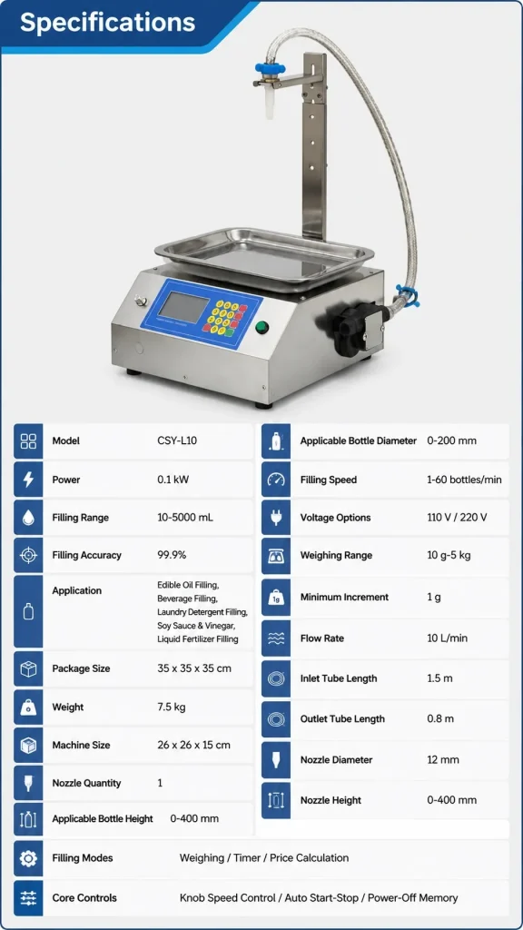 CSYL10 Small Weighing Type Quantitative Liquid Dispense Canned Sesame Paste Edible Oil Glue Viscous Volumetric Filling Machine - Detail image 2