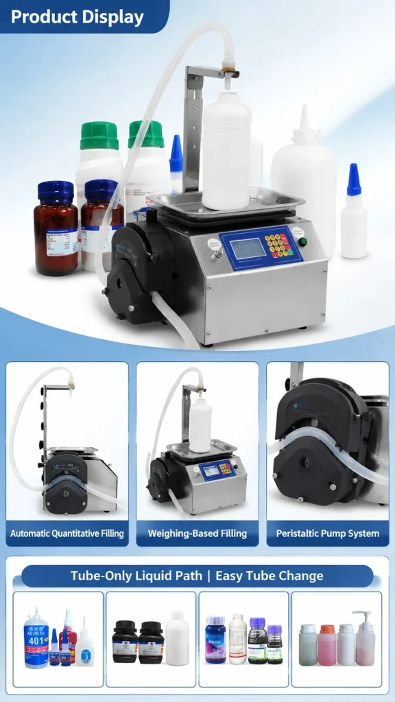 CSY-L13 TDesktop Semi-Automatic Liquid Filling Machine for Beverage Water Cosmetic & Oil with 10g-8kg Filling Range Plastic Cans - Detail image 1