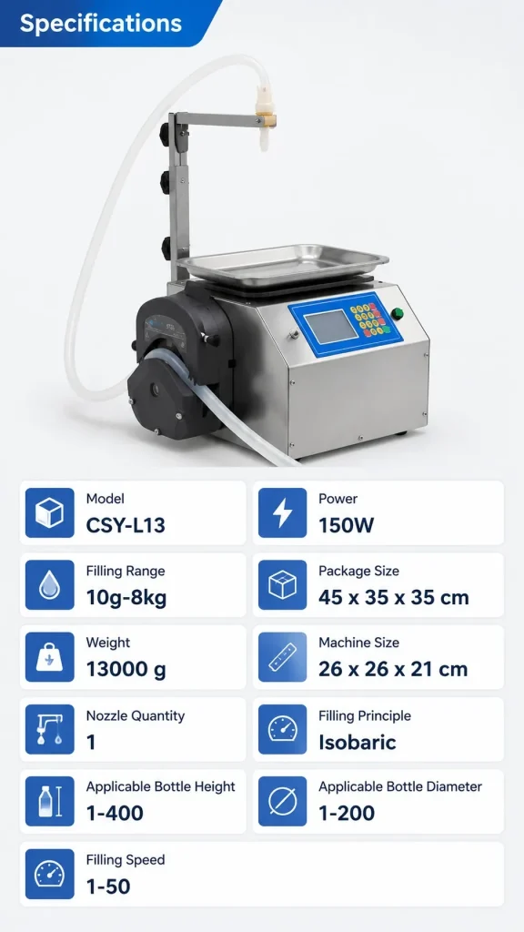 CSY-L13 TDesktop Semi-Automatic Liquid Filling Machine for Beverage Water Cosmetic & Oil with 10g-8kg Filling Range Plastic Cans - Detail image 2