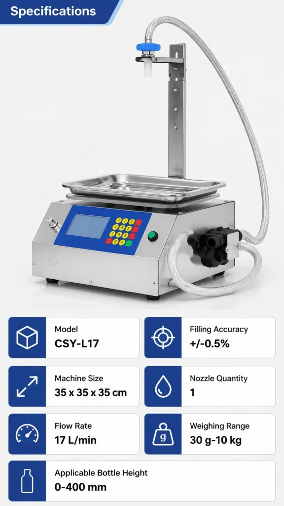 CSYL17 Small High Precision Semi-Automatic Volumetric Filling Machine for Canned Edible Oil Water Juice Viscous Liquids - Detail image 2