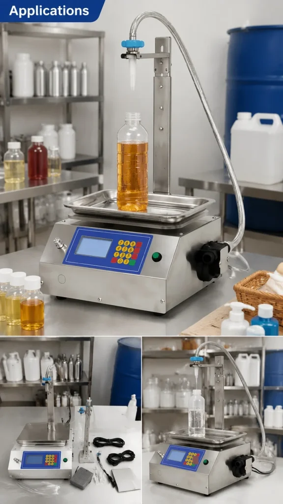 CSYL17 Small High Precision Semi-Automatic Volumetric Filling Machine for Canned Edible Oil Water Juice Viscous Liquids - Detail image 4