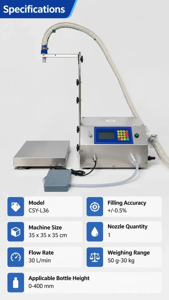 CSY-L36 Semi Auto Liquid Filling Machine Desktop Diaphragm Pump Filler 30g to 30kg Capacity for Beverage Sauce Vinegar Oil - Detail image 2