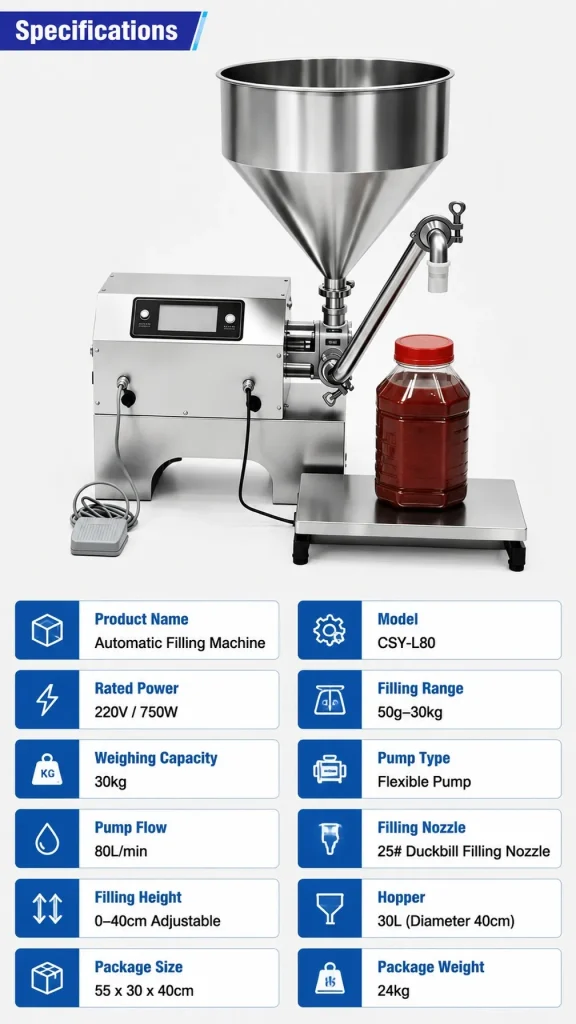 CSY-L80 Intelligent Electric Viscous Liquid Filler High Precision Dual Modes 1 Year Warranty Plastic/Glass/Paper Honey 10L - Detail image 2