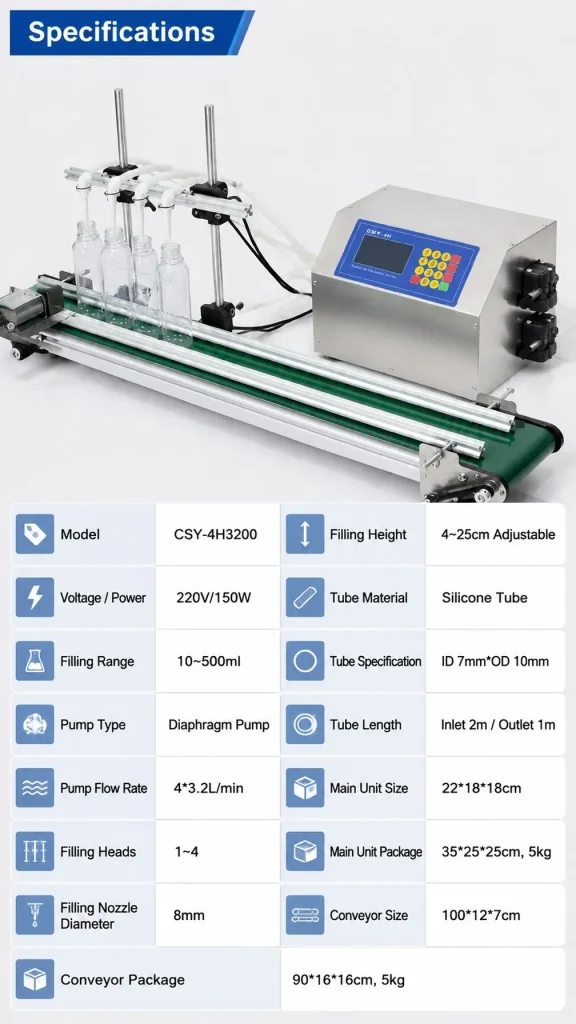 Small 4Head Weighing Quantitative Liquid Filling Machine with Diaphragm Pump for Water Wine  Pesticides  Essential Oil Reagents - Detail image 1