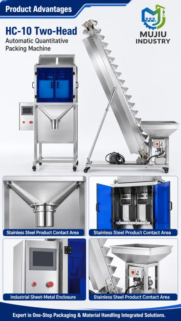 Fully Automatic Two-Head Quantitative Granule Packing Machine 10g-2000g High Precision HC-10 with Bucket Elevator - Detail image 5