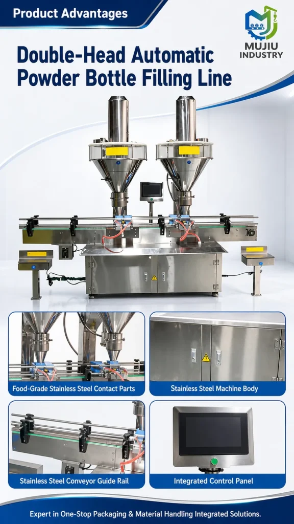Automatic Double-Head Powder Bottle Filling Line 5g-1kg High Speed Twin Screw Dosing Machine for Jars and Cans - Detail image 5
