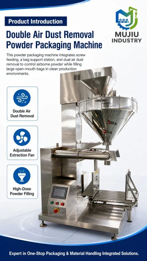 Double Air Dust Removal Powder Packaging Machine 1-10kg High-Dose Semi-Automatic Servo Screw Filler with Bag Support - Detail image 1