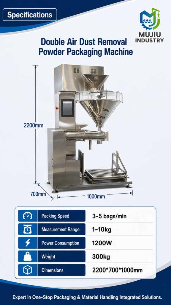 Double Air Dust Removal Powder Packaging Machine 1-10kg High-Dose Semi-Automatic Servo Screw Filler with Bag Support - Detail image 2