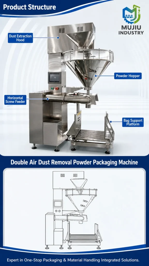 Double Air Dust Removal Powder Packaging Machine 1-10kg High-Dose Semi-Automatic Servo Screw Filler with Bag Support - Detail image 3