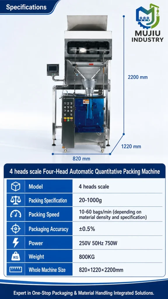Fully Automatic Four-Head Quantitative Packing Machine 20-1000g VFFS Vertical Form Fill Seal for Granules - Detail image 2