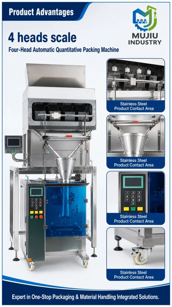 Fully Automatic Four-Head Quantitative Packing Machine 20-1000g VFFS Vertical Form Fill Seal for Granules - Detail image 5