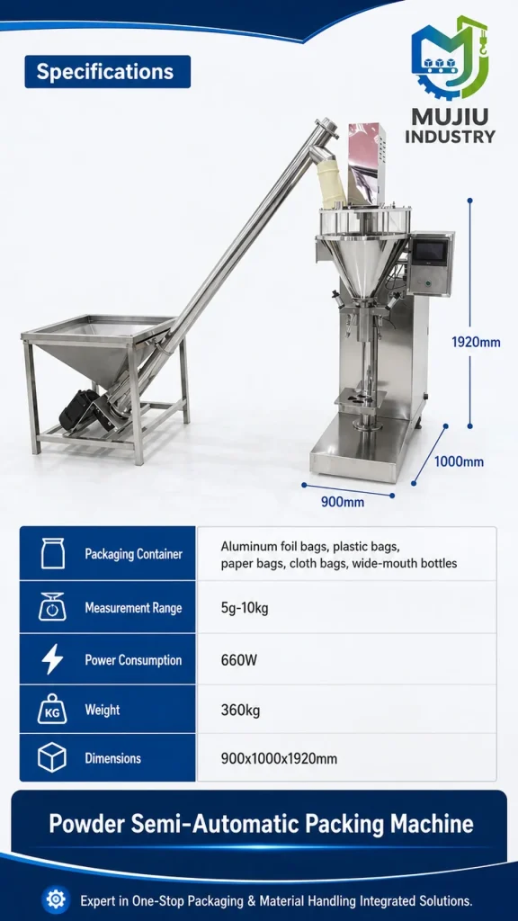 Semi-Automatic Powder Filling Packing Machine 5g-10kg Servo Screw Metering with Integrated Auger Conveyor - Detail image 2