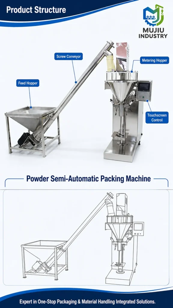 Semi-Automatic Powder Filling Packing Machine 5g-10kg Servo Screw Metering with Integrated Auger Conveyor - Detail image 3