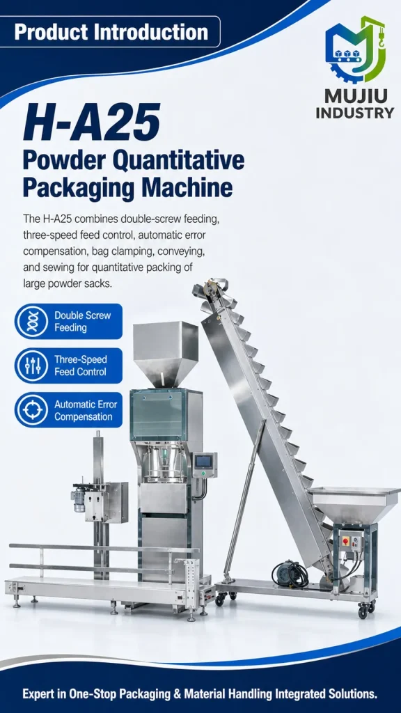 Automatic 10-50kg Powder Quantitative Packaging Machine H-A25 with Double Screw Feeding and Sewing Conveyor - Detail image 1