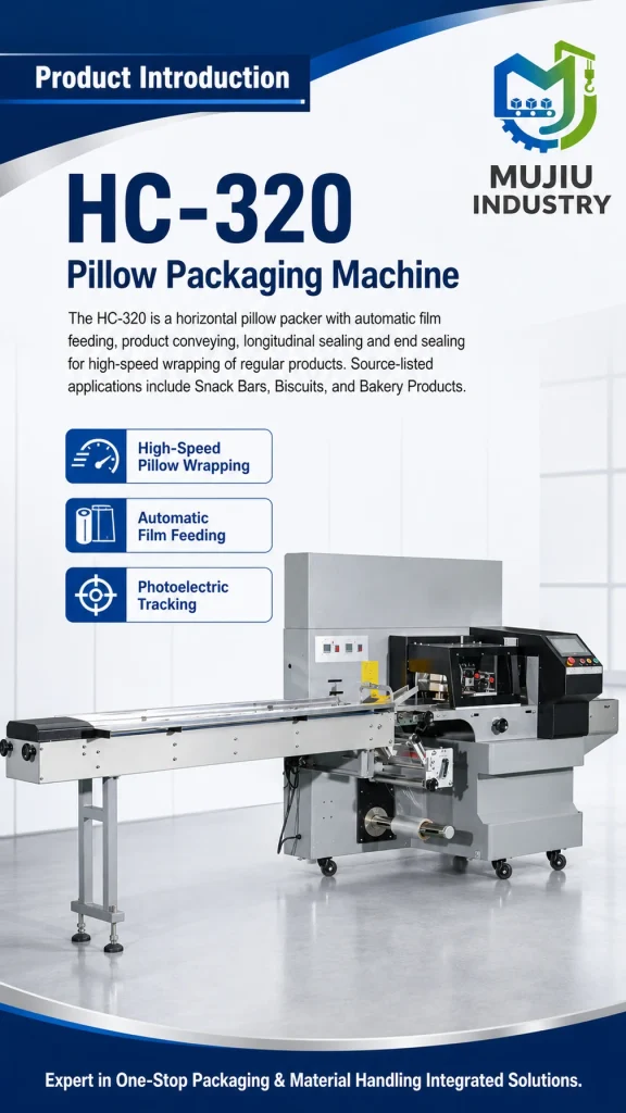 HC-320 Automatic Horizontal Pillow Packing Machine Flow Wrapping Machine for Biscuits Snack Bars and Bakery Products - Product detail image 1