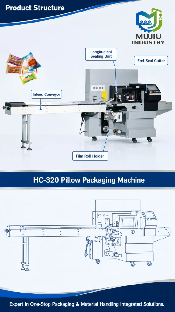 HC-320 Automatic Horizontal Pillow Packing Machine Flow Wrapping Machine for Biscuits Snack Bars and Bakery Products - Product detail image 3