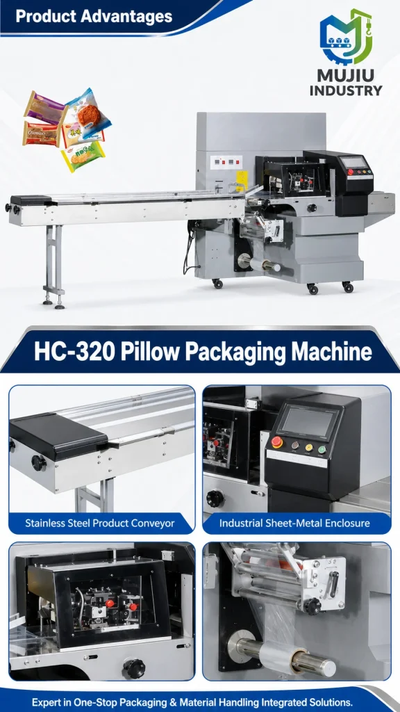 HC-320 Automatic Horizontal Pillow Packing Machine Flow Wrapping Machine for Biscuits Snack Bars and Bakery Products - Product detail image 5