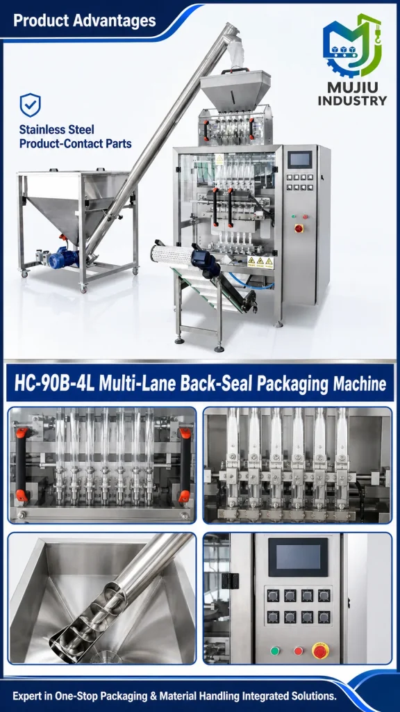 HC-90B-4L Automatic Four-Lane Back-Seal Powder Granule VFFS Sachet Packing Machine with Auger Metering and Touchscreen Control - Detail image 5