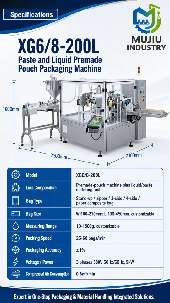 XG6/8-200L Automatic Premade Pouch Liquid Filling Machine Doypack Filling Sealing Machine for Paste Sauce and Liquid Seasoning - Detail image 2
