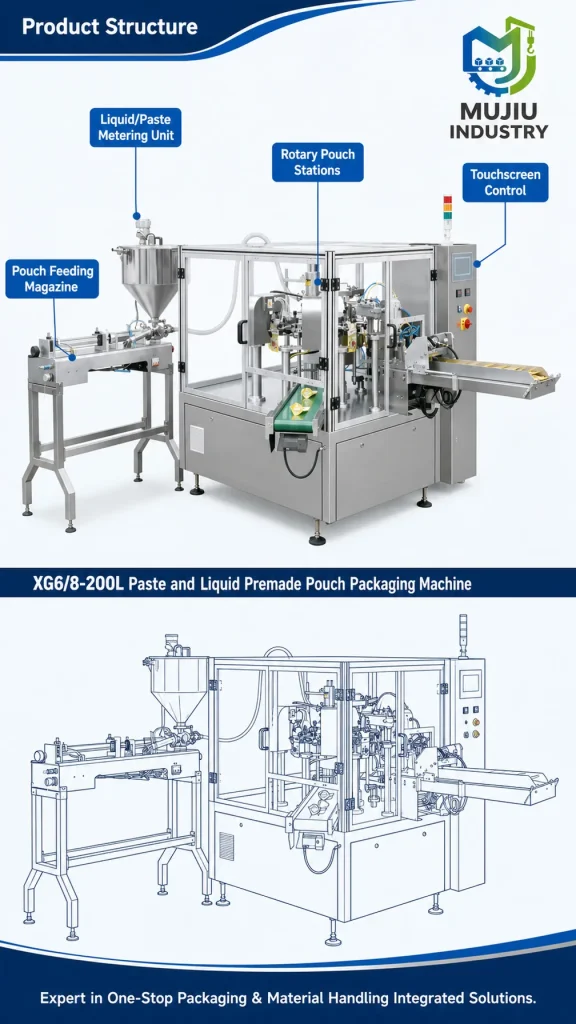 XG6/8-200L Automatic Premade Pouch Liquid Filling Machine Doypack Filling Sealing Machine for Paste Sauce and Liquid Seasoning - Detail image 3