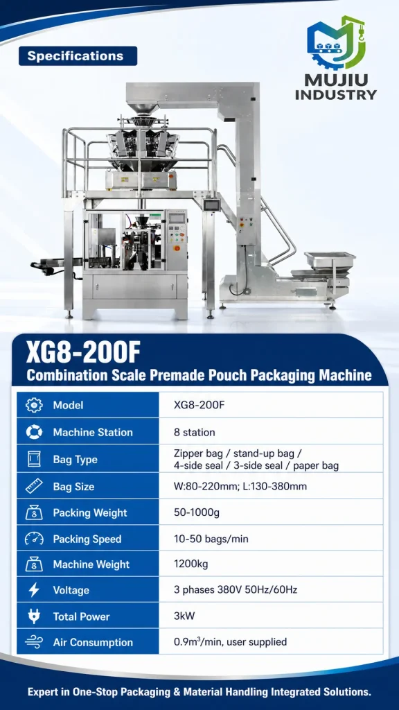 XG8-200F Combination Scale Premade Pouch Packaging Machine Multihead Weigher Rotary Pouch Packing for Snack Granule Seeds Nuts - Detail image 2