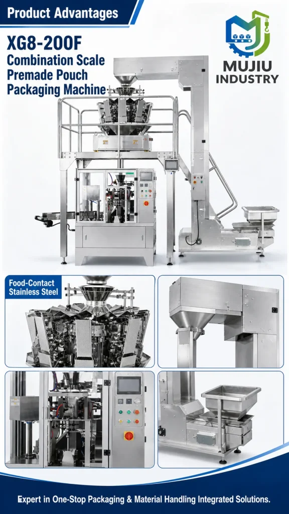 XG8-200F Combination Scale Premade Pouch Packaging Machine Multihead Weigher Rotary Pouch Packing for Snack Granule Seeds Nuts - Detail image 5