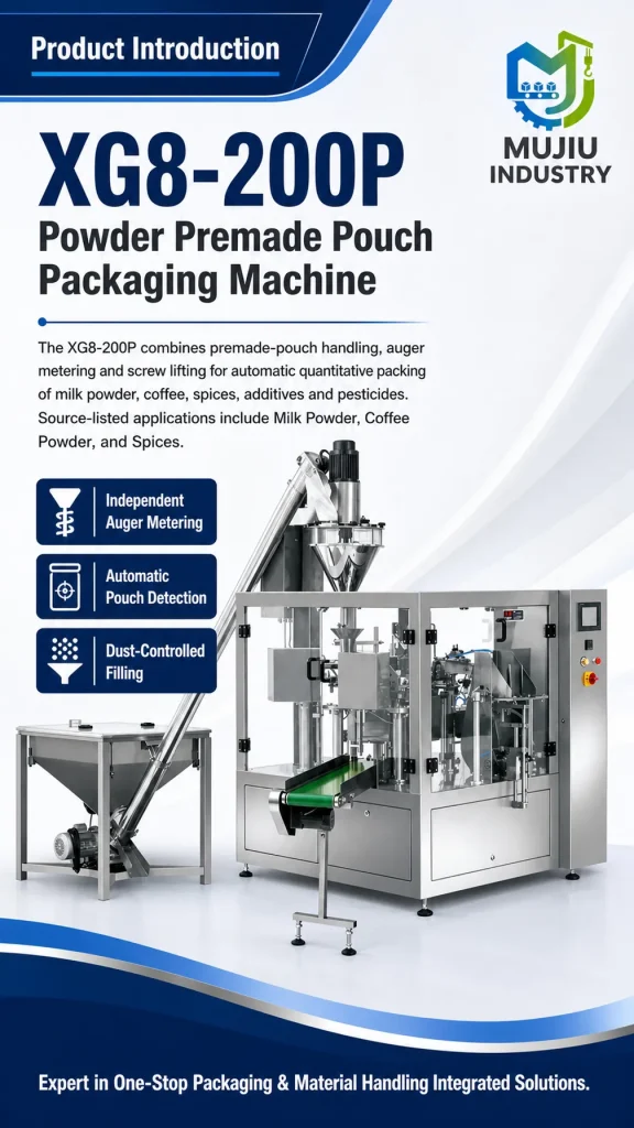 XG8-200P powder premade pouch packing machine product introduction panel