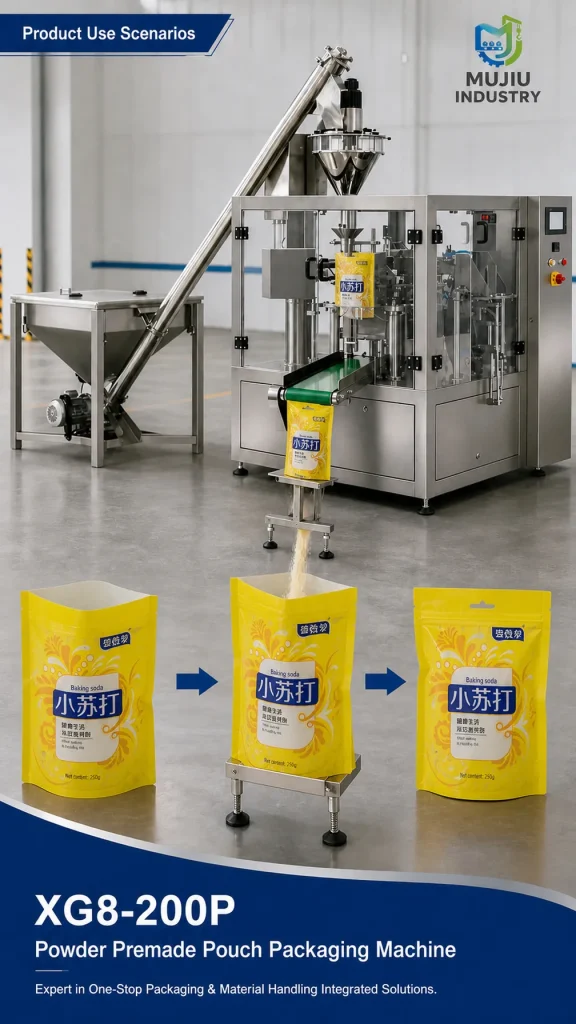 XG8-200P powder premade pouch packing machine application examples panel