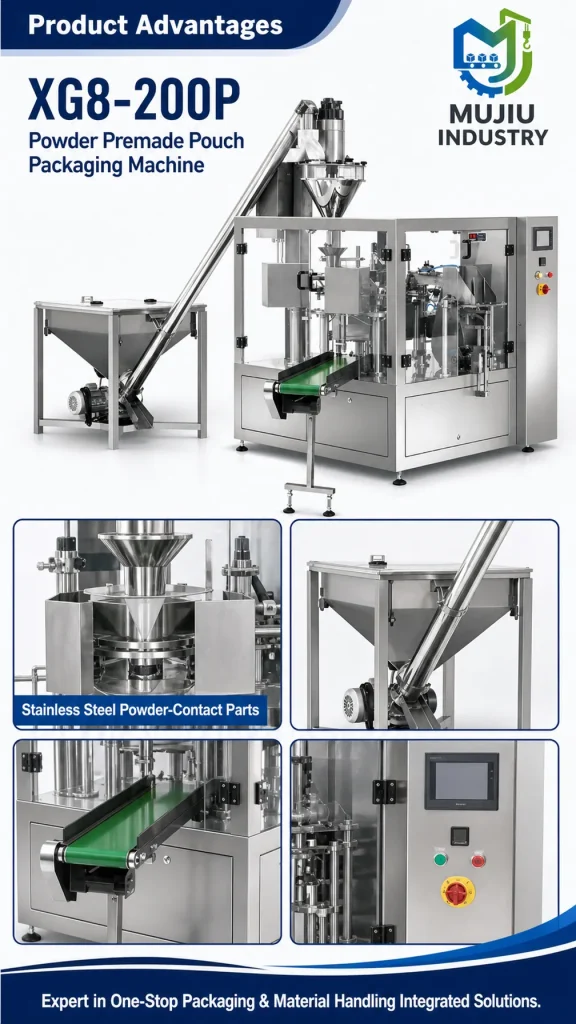 XG8-200P powder premade pouch packing machine feature detail panel