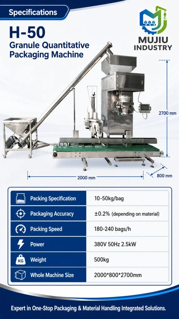 MUJIU H-50 10-50kg Granule Quantitative Packaging Machine Automatic Weighing Bag Filling Sealing Machine with Screw Feeder - Detail image 2