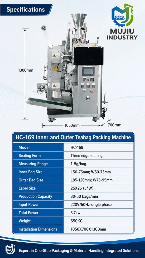 MUJIU HC-169 Automatic Inner and Outer Tea Bag Packing Machine with Tag and Thread Sealing Machine - Detail image 2