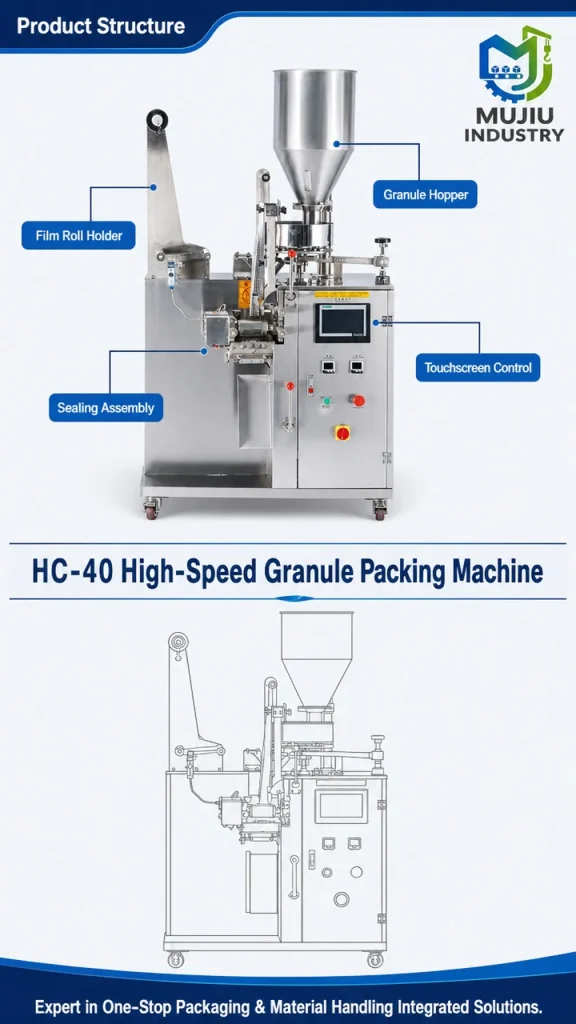 MUJIU HC-40 High-Speed Granule Packing Machine Automatic 3/4 Side Sealing Bagging Machine for 1-15g Granules - Detail image 3