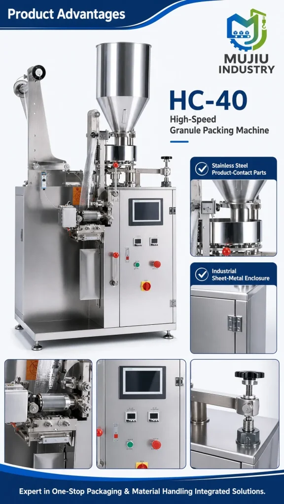 MUJIU HC-40 High-Speed Granule Packing Machine Automatic 3/4 Side Sealing Bagging Machine for 1-15g Granules - Detail image 5