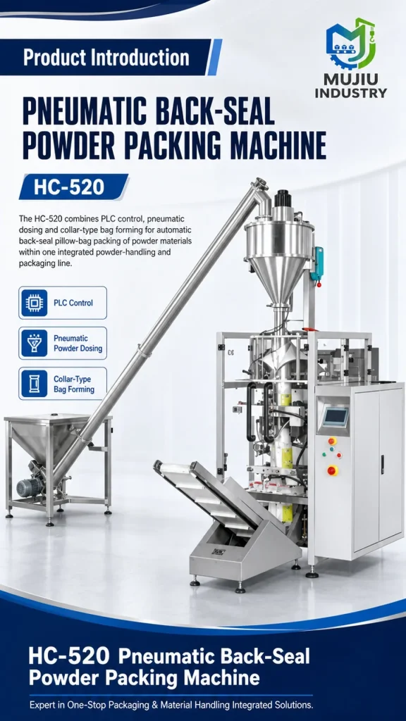MUJIU HC-520 Pneumatic Back-Seal Powder Packing Machine Automatic Vertical Form Fill Seal Machine with Screw Feeder - Detail image 1