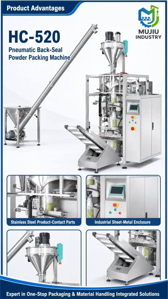 MUJIU HC-520 Pneumatic Back-Seal Powder Packing Machine Automatic Vertical Form Fill Seal Machine with Screw Feeder - Detail image 5