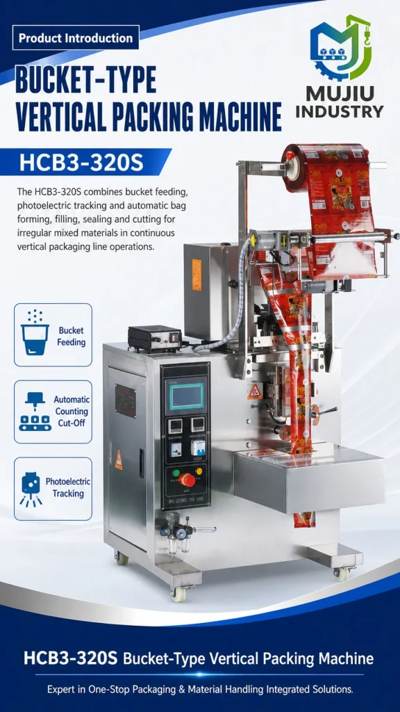MUJIU HCB3-320S High-Speed Bucket-Type Vertical Packing Machine Automatic Back-Seal Sachet Packing Machine for Snacks - Detail image 1