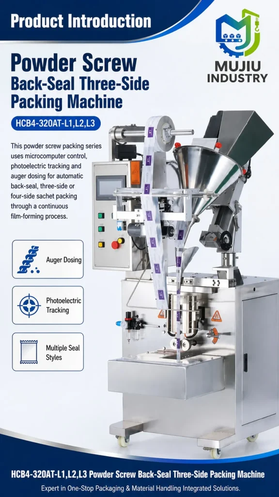 MUJIU HCB4-320AT-L1/L2/L3 Powder Screw Back-Seal Three-Side Packing Machine Automatic Small Sachet Filling Machine - Detail image 1