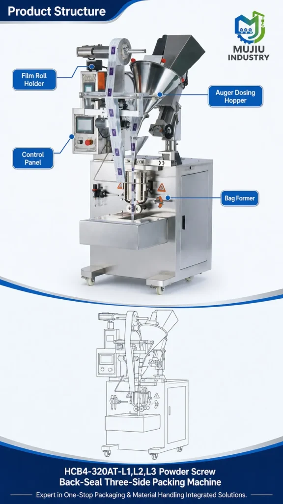 MUJIU HCB4-320AT-L1/L2/L3 Powder Screw Back-Seal Three-Side Packing Machine Automatic Small Sachet Filling Machine - Detail image 3