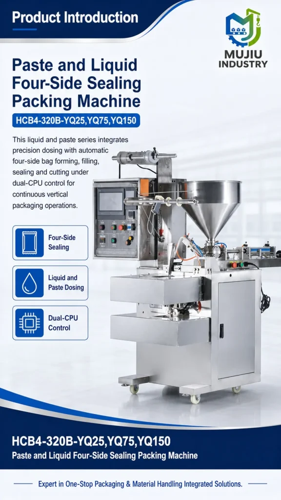 MUJIU HCB4-320B-YQ25/YQ75/YQ150 Automatic Paste and Liquid Four-Side Sealing Packing Machine Sachet Filling Machine - Detail image 1
