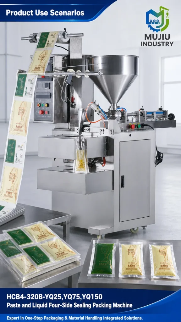 MUJIU HCB4-320B-YQ25/YQ75/YQ150 Automatic Paste and Liquid Four-Side Sealing Packing Machine Sachet Filling Machine - Detail image 4
