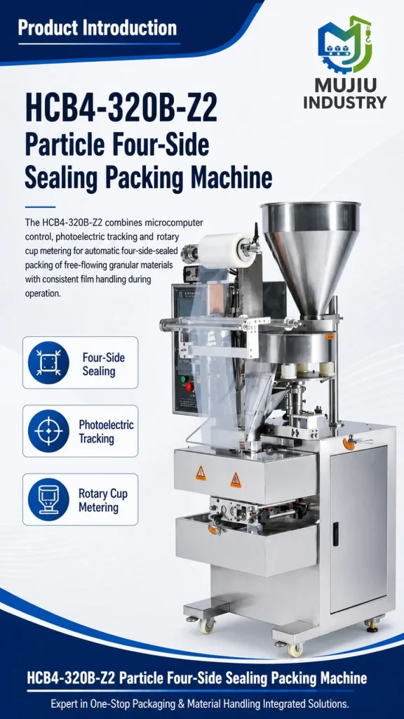 MUJIU HCB4-320B-Z2 Automatic Particle Four-Side Sealing Packing Machine Rotary Cup Dosing Sachet Filling Machine - Detail image 1