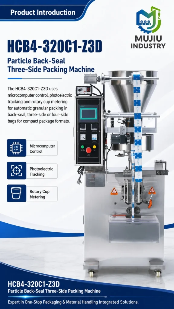 MUJIU HCB4-320C1-Z3D Automatic Particle Back-Seal Three-Side Packing Machine Rotary Cup Filling Bagging Machine - Detail image 1