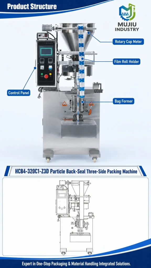 MUJIU HCB4-320C1-Z3D Automatic Particle Back-Seal Three-Side Packing Machine Rotary Cup Filling Bagging Machine - Detail image 3