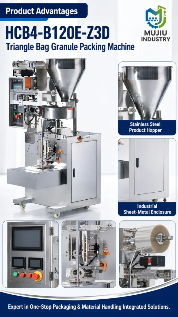 MUJIU HCB4-B120E-Z3D Automatic Triangle Bag Granule Packing Machine Rotary Cup Pyramid Sachet Filling Machine - Detail image 5