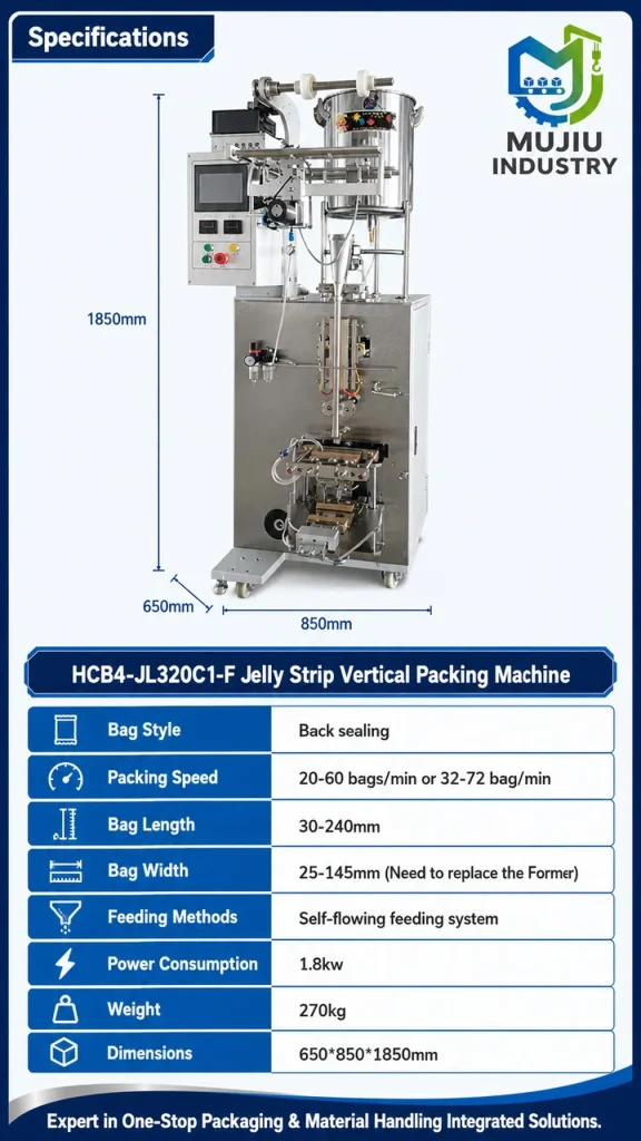 MUJIU HCB4-JL320C1-F Automatic Jelly Strip Vertical Packing Machine Self-flowing Feeding Back-Seal Sachet Machine - Detail image 2