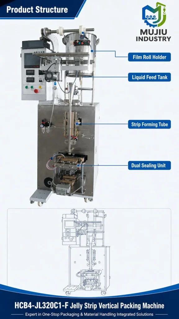 MUJIU HCB4-JL320C1-F Automatic Jelly Strip Vertical Packing Machine Self-flowing Feeding Back-Seal Sachet Machine - Detail image 3