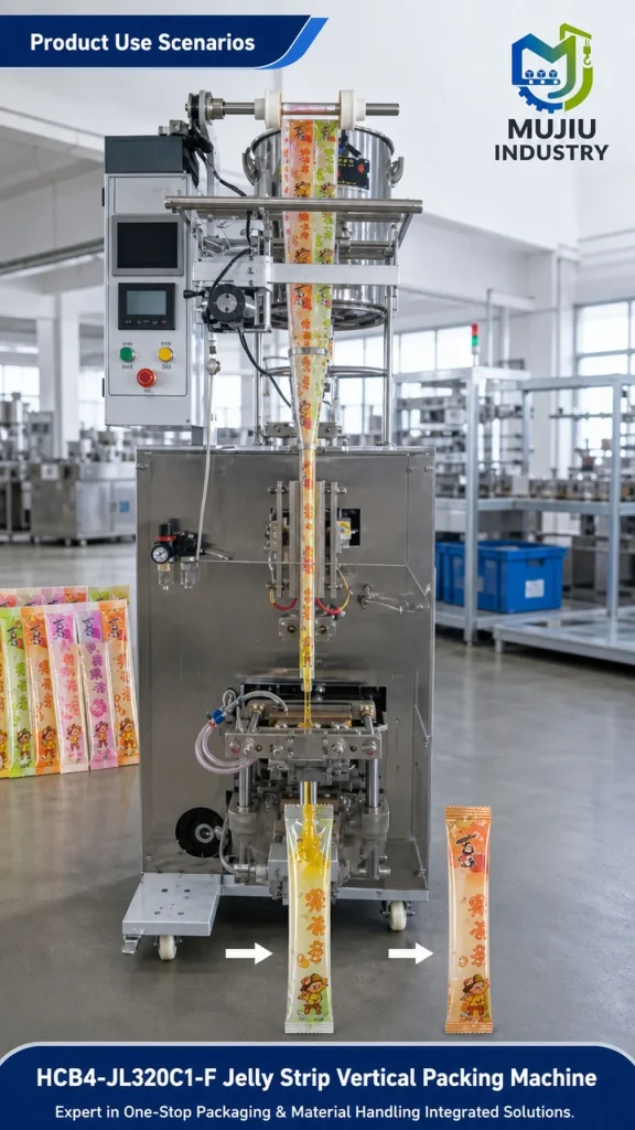 MUJIU HCB4-JL320C1-F Automatic Jelly Strip Vertical Packing Machine Self-flowing Feeding Back-Seal Sachet Machine - Detail image 4